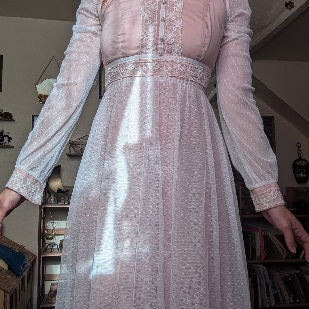 Gunne Sax Pink Long Sleeve Lace Dress